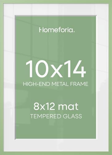 Homeforia 10x14 Green Picture Frame, High-End Metal, 8x12 Mat, Glass