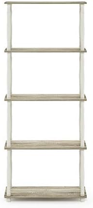 Furinno Turn-N-Tube 5-Tier Multipurpose Shelf / Display Rack / Storage Shelf / Bookshelf, Classic Tubes, Sonoma Oak/White