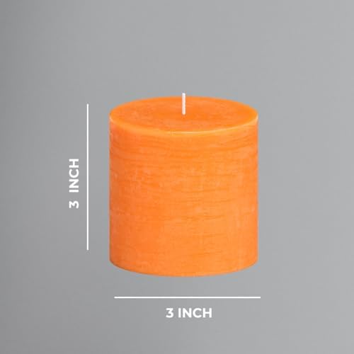 CANDWAX 3x3 Pillar Candles Set of 3 - Rustic Unscented No Drip Orange Candles for Home Decor, Parties, Centerpieces, Halloween Décor, Thanksgiving