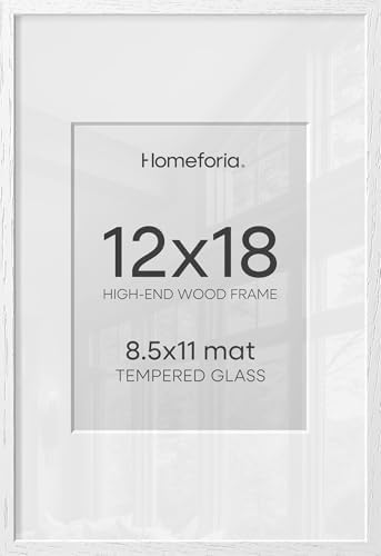 Homeforia 12x18 White Oak Picture Frame, High-End Wood, 8.5x11 Mat, Glass