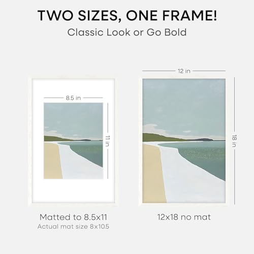 Homeforia 12x18 White Oak Picture Frame, High-End Wood, 8.5x11 Mat, Glass