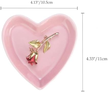 JAMEND CLXP Pink Heart Jewelry Tray, Engagement Wedding Ring Dish Earring Holder for Newlyweds, Sweet Gift for Women, Ceramic. NO ROSE.