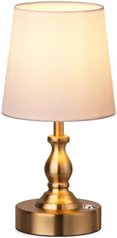 PARTPHONER Mini Cordless LED Table Lamp, 5200mAh Rechargeable Battery Operated Lamp, 3-Level Brightness, Touch Dimmable Desk Lamp, Bedside Night Light for Patio Camping Restaurant Home, Antique Brass
