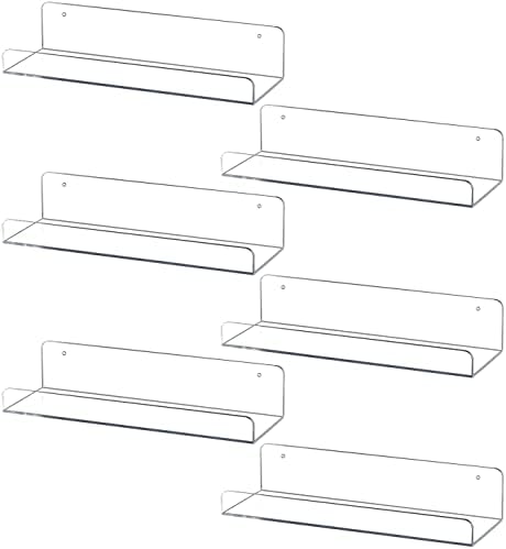 Sooyee 6 Pack Floating Shelves,15 Inch Acrylic Shelves Floating Bookshelf,Funko Pop Display Shelf, Invisible Picture Ledge Wall Mounted Shelves,Clear Shelves