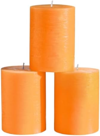 CANDWAX 3x4 inch Pillar Candles Set of 3 – Unscented Dripless Rustic Orange Candles for Fall Events, Halloween Decor, Thanksgiving Centerpieces, Wedding Décor