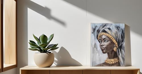 Yihui Arts Golden Elegance Hand Painted Textured African Woman Portrait Wall Art Artistic Masterpiece for Sophisticated Spaces