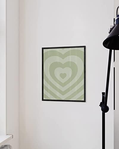 HAUS AND HUES Sage Green Wall Decor – Aesthetic Heart Posters, Cute Teen Room Art, Dark Green Wall Prints for Bedroom or Dorm (Unframed, 12" x 16")