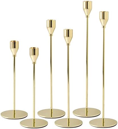 6Pcs Lemon Gold Candlestick Holders, Tall Taper Candelabra Stands fits 3/4 inch Thick Pillar Candle Stick, Elegant Decor Set for Table Centerpiece, Floor, Fireplace as Date, Festival, Fitting.