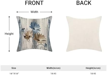 Blue Brown Floral Pillow Covers 18 x 18 Inch Set of 2 Daisy Floral Butterfly Decorative Throw Pillow Covers Linen Rustic Farmhouse Cushion Cases for Home Sofa Couch Living Room Decor
