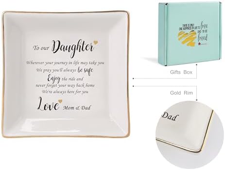 HOME SMILE Engagement Wedding Gifts for Daughter From Parents,Daughter Ringt Dish Jewelry Tray-Birthday,Valentine Christmas Gifts for Daughter From Mom and Dad