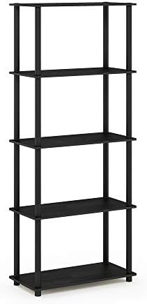 Furinno TURN-N-TUBE Storage Shelves, 5-Tier Book Shelf, Corner Shelf, Toolless Open Shelves, for Organization and Storage, Living Room, Garage, Home Office, Americano