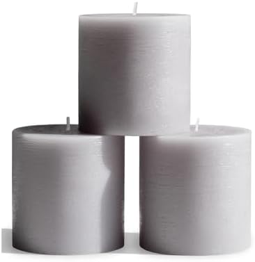 CANDWAX 3x3 Pillar Candles Set of 3 - Rustic Unscented No Drip Light Gray Candles for Home Decor, Weddings, Centerpieces