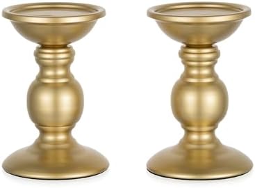 Set of 2 Gold Metal Pillar Candle Holders for 3 inches Dia Candle, Wedding Centerpieces Candlestick Holders Stand Centerpiece Decoration Ideal for Weddings, Special Events, Parties