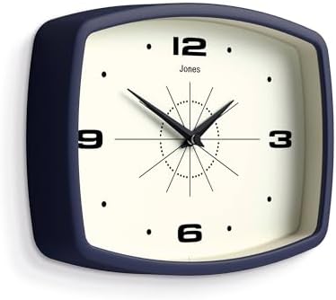JONES CLOCKS® Movie wall Clock | Rectangular Retro Clock | 10" | Blue | Cool mid-Century Designer Look for Kitchen, Living Room or Office