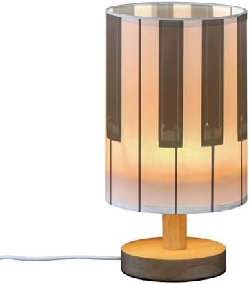 Table Lamp Piano Key Black and White Musical Instrument Nightstand Lamp with Wood Base Fabric Lamp Shade Bedside Desk Lamp for Living Room Bedroom Kids Room Office