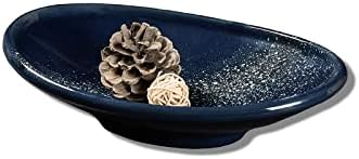 10" Oval Blue Ceramic Decorative Bowl, Starry Sky Stoneware