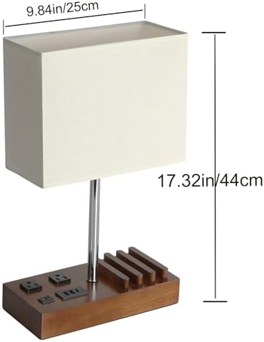 Briever USB Table Lamp, Multi-Functional Desk Lamp with 2 AC Outlets, Bedside Lamp with 3 USB Charging Ports and Wooden Phone Stands, Nightstand Lamp for Bedroom, Livingroom, Office, Walnut Wood