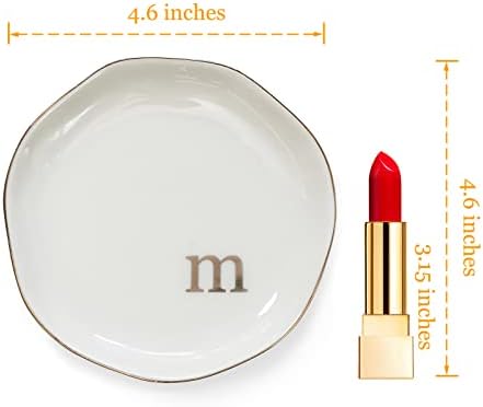 HOME SMILE Initials Ring Dish Jewery Tray with Personalized M-Monogrammed Engagement Wedding Gifts for Friends,Sister,Birthday Christmas Gifts for Women,Ceramic White