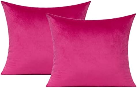 VAKADO Hot Pink Throw Pillow Covers Velvet Decorative Cushion Cases Cozy Soft Solid Square Home Decor for Car Couch Sofa Bedroom Office 18"x18" Set of 2