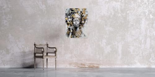 Yihui Arts Black Woman Painting with Gold Foil - Hand Painted African American Canvas Wall Art for Living Room, Bedroom, and Hallway Decor