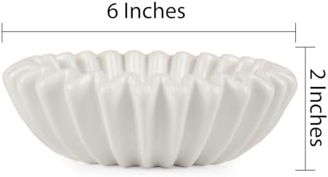 Small Ceramic Bowl Ivory Decorative Bowl, Modern Home Decor Centerpiece 6 Inches Key Jewelry Ruffle Fluted Scalloped Bowl
