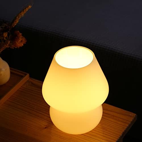 BSOD Mushroom lamp,Glass Mushroom Bedside Table Lamp Translucent Murano Vintage Style Striped Small Nightstand Desklamp Swirl Light for Home Decor, Dining, Living, Bedroom, Gift (Matte White)