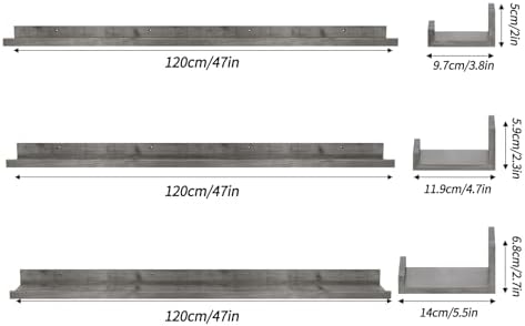 Giftgarden 47 Inch Gray Floating Shelves for Wall Mount, Grey Wood Wall Shelf Ledge for Bathroom Bedroom Living Room Kitchen Storage, Set of 3 Different Sizes