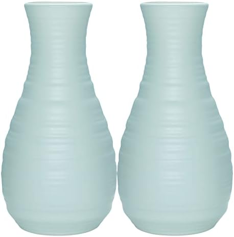 2 Pack Composite Plastics Flower Vase, Unbreakable Ceramic Look Vase for Home Decor Centerpieces, Arranging Bouquets (Green)