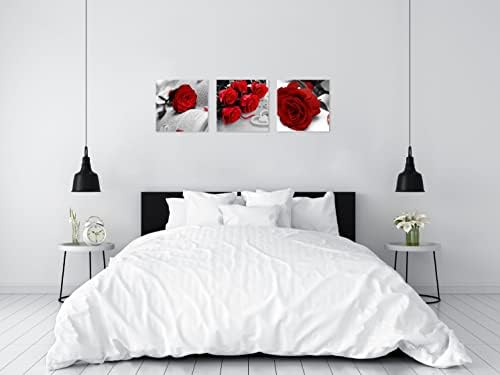 NAN Wind Canvas Print 3 Pcs Black and White Red Rose Canvas Art Painting Abstract Wall Art Decorations Flower Picture on Canvas for Home Decor Stretched and Framed (20X20inchX3pcs, Rose Book)
