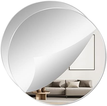 9.44" Round Acrylic Mirror Tile, 2Pcs Flexible Plastic Wall Mirror | 0.06" Thick Acrylic Mirror Sheet with Tapes, Circle Mirror for Wall, Home Decor, Round Mirror Tray Plate for Centerpieces