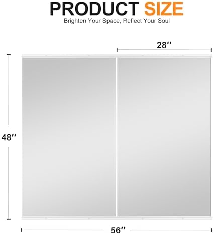 Delma Home Gym Mirror, 48''x28''x2PCS White Wall Mounted Large Frameless Tempered Glass Wall Mirror for Home Gym, Garage, Bedroom, Bathroom