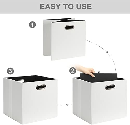 Posprica Fabric Storage Cubes, 13x13 Collapsible Storage Bins with Dual Handles, Foldable Storage Boxes Basket for Closet Shelf Cabinet Bookcase Organization, Set of 4, White