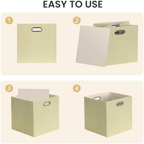 Posprica Storage Cubes, 13 x 13 x 13 Inches Fabric Bins with Double Handles，Cubes Basket Containers, For Shelf Cabinet Bookcase, Closet Organizers for Shelves, Foldable-Set of 4, Yellow/Beige mixed