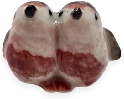WitnyStore Tiny ½ Inch Brown Common Linnet Bird Twin Figurine - Miniature Hand Made Painted Ceramic Birds Aves Colorful Porcelain Feathered Animals Cute Decorative Collectible Figures Décor Gifts