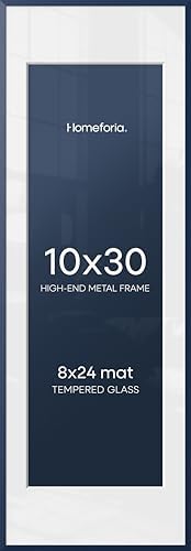 Homeforia 10x30 Blue Picture Frame, High-End Metal, 8x24 Mat, Glass