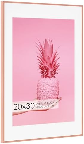 20x30 Metal Picture Frame with 16x24 Mat, Brushed Aluminum Finish, Tempered Glass Front, and Attached Hanging Hardware - Versatile Wall Display Frames for Vertical or Horizontal Orientation(Gold, Pack