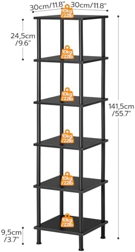 HOOBRO 6-Tier Corner Shelf, Corner Square Rack Display Shelf, Tall Storage Rack Plant Stand, Bookcase for Small Spaces, Living Room, Home Office, Kitchen, Black BK55CJ01