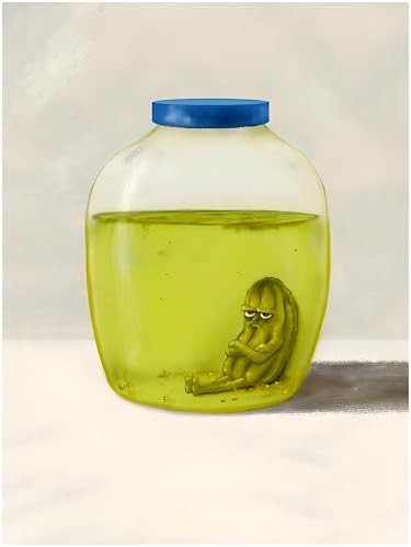 Hwetui Funny Kitchen Wall Art Poster, Green Cucumber Pickle in Jar Canvas Wall Decor Paintings, Humorous Eclectic Pickle Pictures Prints for Living Room Dining Room 12X16 inch Unframed