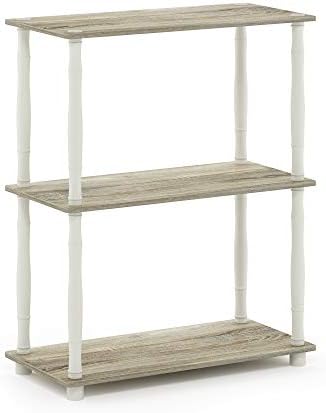 Furinno Turn-N-Tube 3-Tier Compact Multipurpose Shelf Display Rack with Classic Tube, Sonoma Oak/White