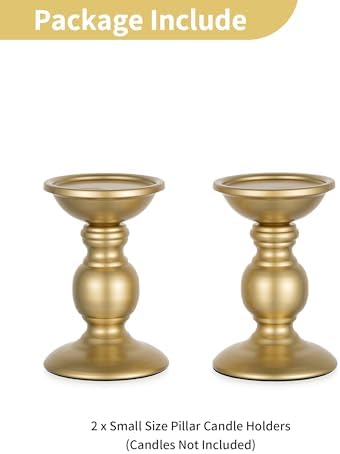 Set of 2 Gold Metal Pillar Candle Holders for 3 inches Dia Candle, Wedding Centerpieces Candlestick Holders Stand Centerpiece Decoration Ideal for Weddings, Special Events, Parties