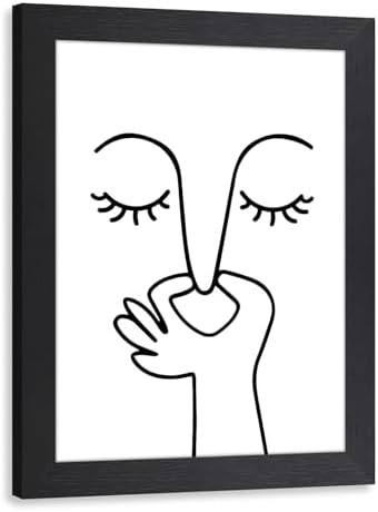 Cyebmo Funny Bathroom Wall Art, Minimalist Black and White Bathroom Picture Wall Decor, Toilet Pinching Nose Art Print for Restroom Guest BathRoom Wood Framed Ready to Hang 8x10 Inch
