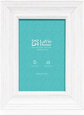 LaVie Home 4x6 Picture Frames (1 Pack, Distressed White) Rustic Photo Frame Set with High Definition Glass for Wall Mount & Table Top Display