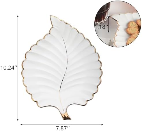 VanEnjoy Candy Dishes Decorative, Key Bowl for Entryway Table, White Ceramic Bowl Decorative, Decorative Bowl for Keys, Leaf Jewelry Plate Tray