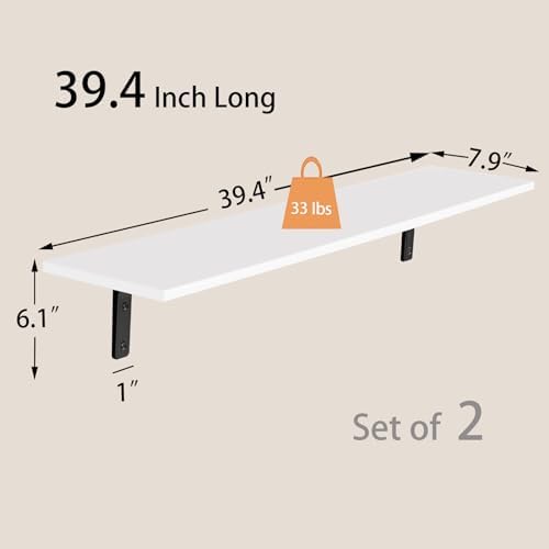 DINZI LVJ Long Wall Shelves, 39.4Inch Wooden Wall Mounted Shelves, Set of 2