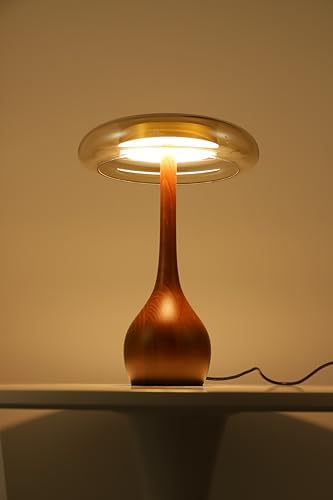 Small Table Lamp for Bedroom, Wooden Base, Teardrop Mushroom, H 12.4 In