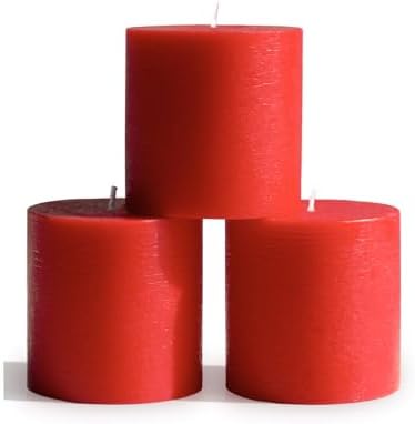 CANDWAX 3x3 Inch Red Pillar Candles Set of 3 - Unscented Smokeless Dripless Rustic Pillars - Perfect for Weddings, Centerpieces, Home Décor - Red Candles
