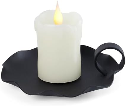 Candle Holders for Pillar Candles – 5.5" Overall Width Black Metal Holder with Plate, Fits Pillar Candles up to 3.3" in Diameter & Flameless, Modern Minimalist Candle Dish (Candles Not Included)