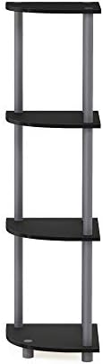 Furinno Turn-N-Tube Corner Shelf, 4-Tier Corner Bookshelf, Display Storage Shelves with Open Shelves, for Organization and Storage, Living Room, Home Office, Garage, Black