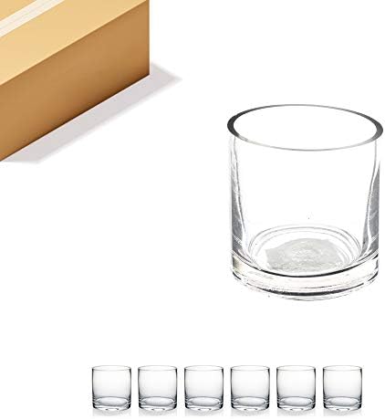 WGVI WGV Cylinder Vase Bulk, 3" W x 3" H, Clear Glass Candle Holder Bud Floral Container Planter Terrarium for Wedding Party Flowers Centerpieces and Home Office Decor, 6 Pieces