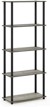 Furinno TURN-N-TUBE Storage Shelves, 5-Tier Book Shelf, Corner Shelf, Toolless Open Shelves, for Organization and Storage, Living Room, Garage, Home Office, French Oak